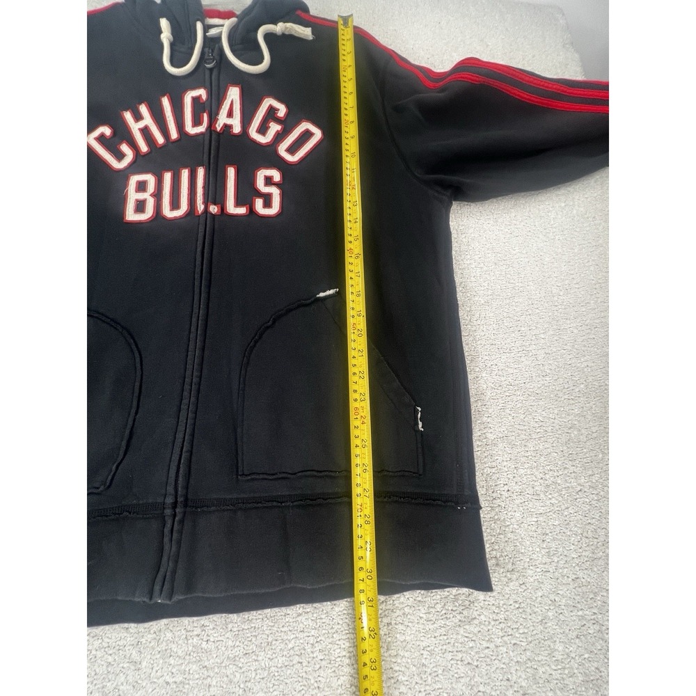 Chicago Bulls Adidas Hoodie Mens 2XL Black Red NBA Basketball 3 Stripes Zip EUC - Picture 11 of 16